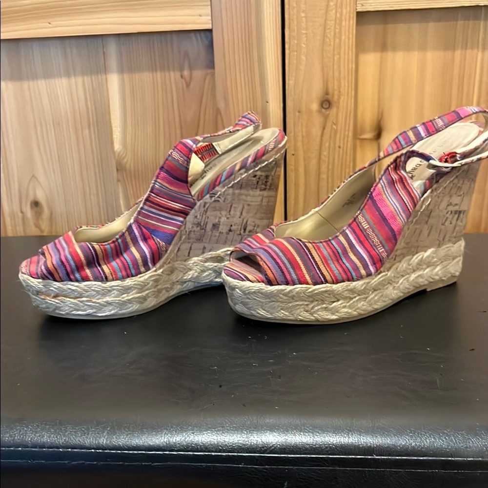 Montego Bay Club Pink and Purple Striped Wedges - Picture 2 of 11